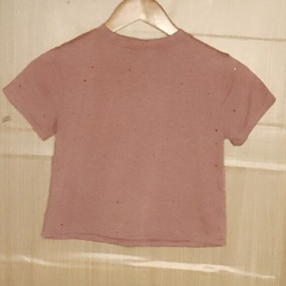 Key & Lime Juniors Pink Distressed Bossy Cropped Shirt Small - Picture 2 of 5